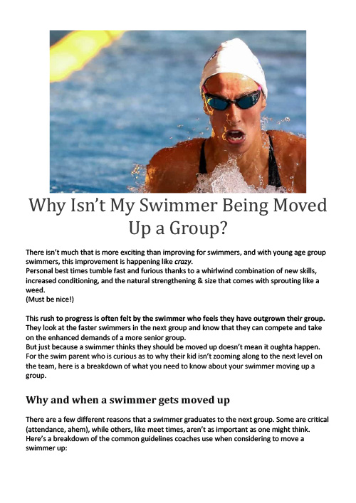 Why Isn't my swimmer moving up a group